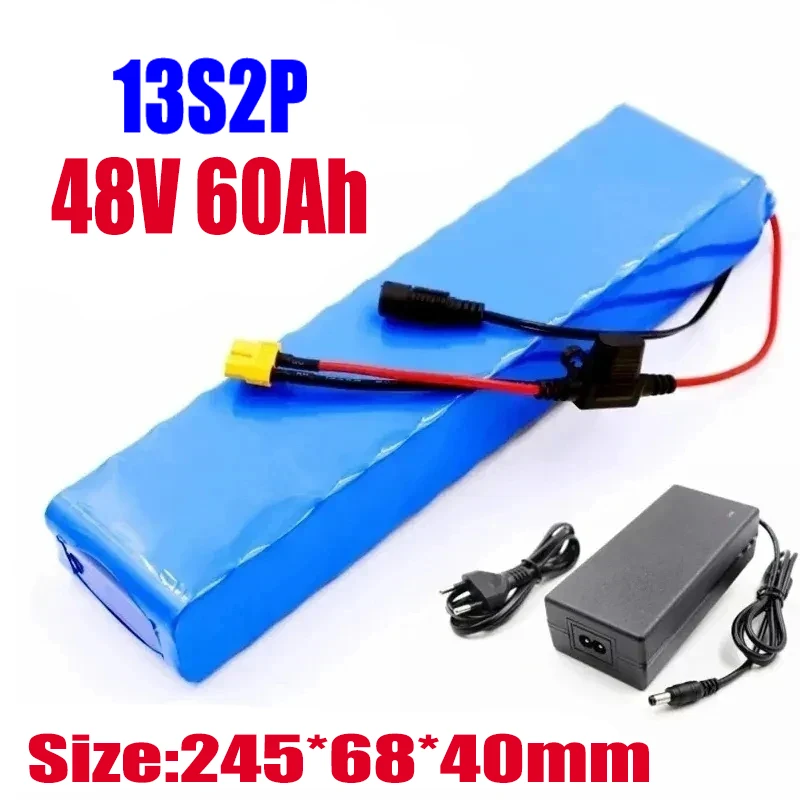 E-bike Battery 48v 60Ah 18650 Lithium Ion Battery Pack 13S2P Bike Conversion Kit Bafang 1000w and 54.6V 2A Charger + XT60 E-bik