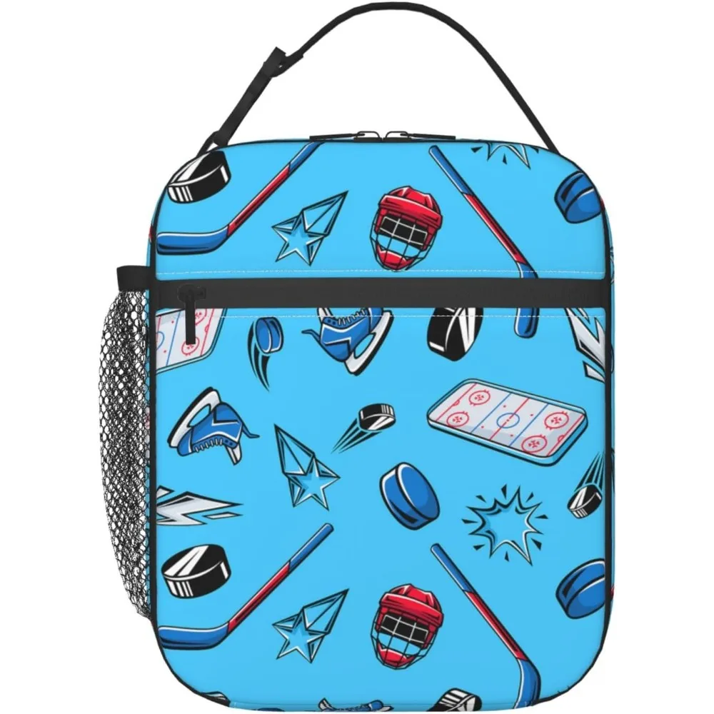 Hockey Lunch Box For Boys Kids Hockey Polyester Lunch Boxs For Work,Picnic,School,Travel,Hiking, Beach Or Fishing