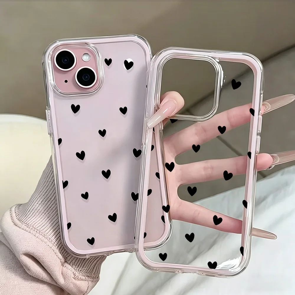 Love Heart INS Transparente Handyhülle für iPhone 17 13 16 15 11 12 14 Pro Max 17 Air XR X Hülle Silikon 2 IN 1 Stoßfeste Weiche Abdeckung – Detail 5