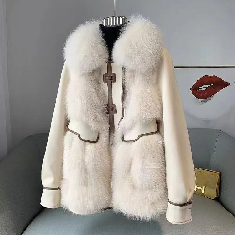 

Temperament Big Fur Collar Tie Mao Mao Coat Female 2025 Autumn And Winter New Cotton-Padded Coat Fur One Mao Mao Coat