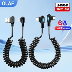 1M 1.5M 6A Short Spring Data Cable Elbow USB C To Type C Fast Charging Cable For Samsung Huawei Xiaomi Phone Wire Type C Cable