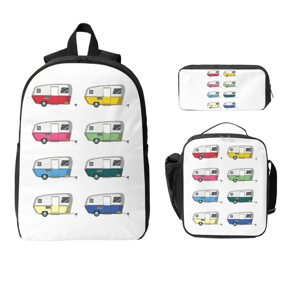

Colourful Vintage Eriba Puck Caravan Daisy Backpack BookBag School Bag Laptop Shoulder Bags 3ps Insulated Lunch Bag Pencil Case