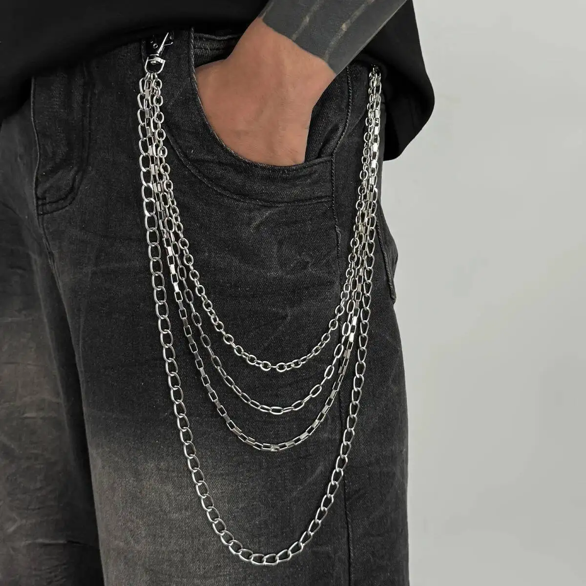 PuRui 2026 Neue Multilayer Einfache Silber Farbe Metall Kette Hosen Jeans Kette für Männer Hip Hop Trend Metall Schlüsselbund Grunge schmuck
