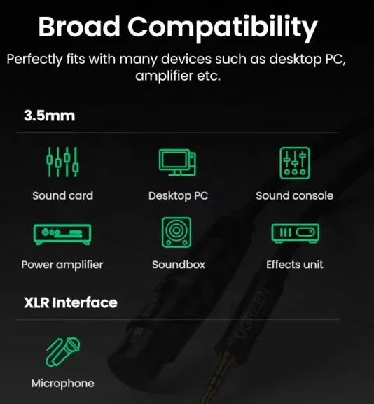UGREEN Cable XLR Adaptador de cable de 3,5 mm a XLR Cable de micrófono macho a XLR hembra de 1/8 pulgadas