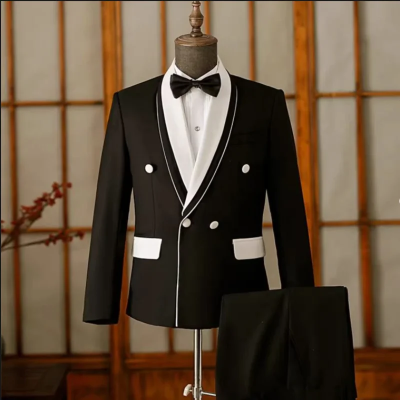 

Men's Black Slim Fit 2-Piece Tuxedo Suit for Formal Attire - Wedding Groomsmen Banquet Evening Prom Host Singer Photo Shoot