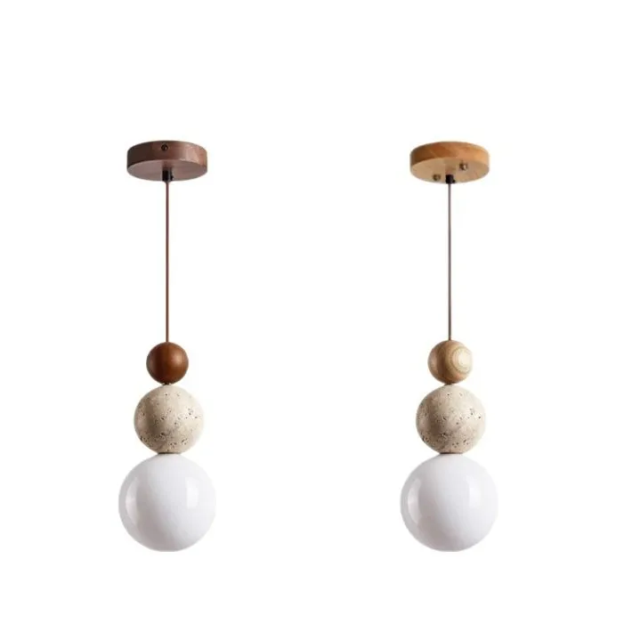 Stone Pendant Lamp Wood Hanging Light for Bedroom Bedside Light Dining Table Small Light Home Decoration