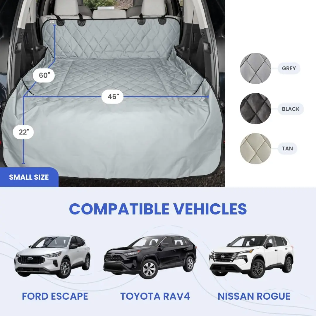 Heavy-Duty SUV Cargo Liner for Dogs, Grey Small | K9-Shield waterproof layer, non-slip backing, quick-release clips for easy ins