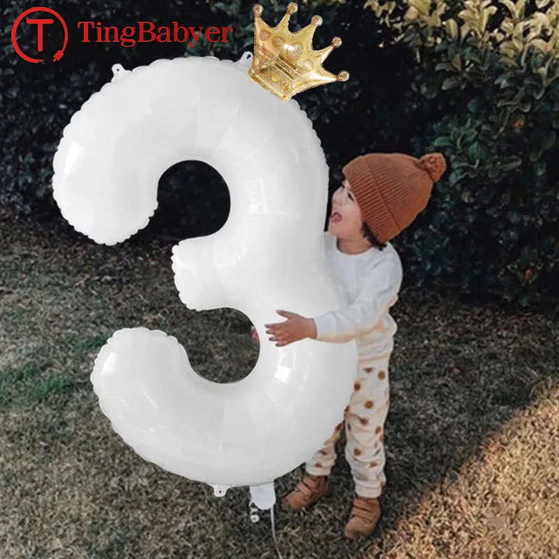 40inch Large White Number Crown Balloons Happy Birthday Party Decorations Adult Kids Boy Girl 1 2 3 5 10 30 35 40 50 60 Year Old