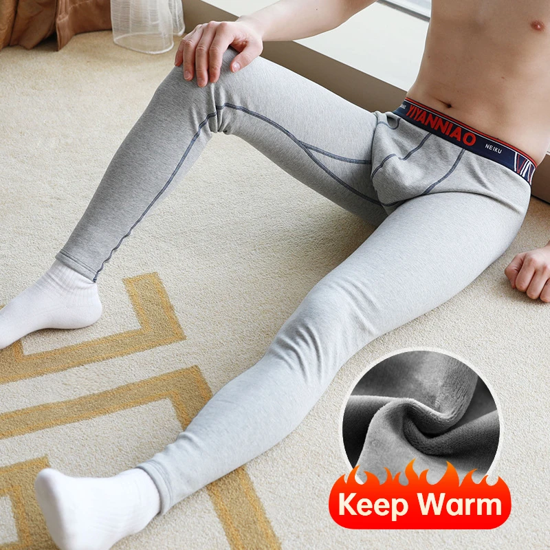 

Men's Sexy Winter Thermal Long Johns Big Pouch Warm Keep Underpants Elastic Leggings Slim Fit Full-Length Panties Underwear