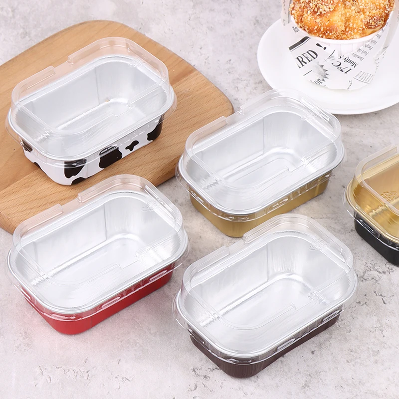 10Pcs Baked Pudding Cake Grilled Cheese With Lid Rectangular Colored Aluminum Foil Baking Cup