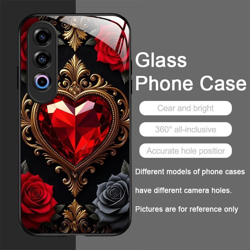 حافظة هاتف أنيقة من الزجاج المقسى على شكل قلب من الأحجار الكريمة لهاتف Oneplus 13R 12 11 10 9 Nord CE4 3 2 Lite ACE2 ACE3 Pro