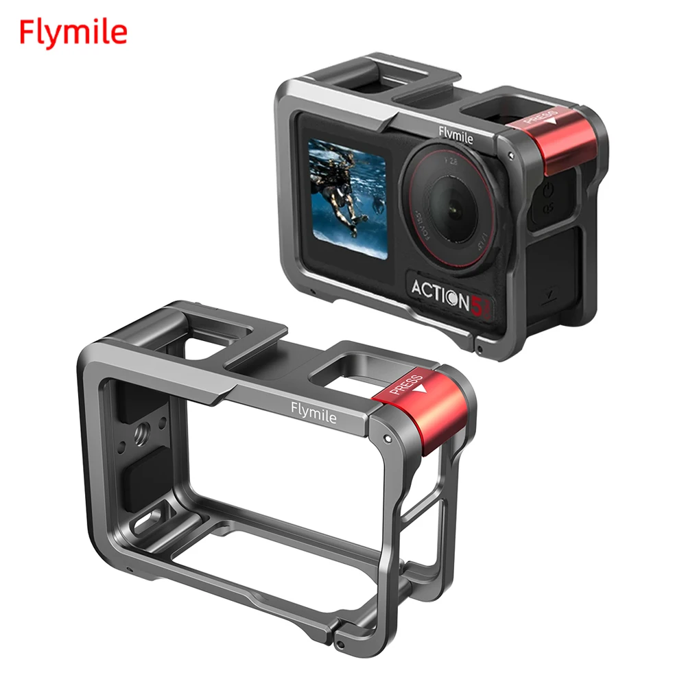 Flymile Metal Cage for DJI Action 5 Pro/4/3 Frame Case Full Protective Quick-release With Cold Shoe Expansion Camera Accessories