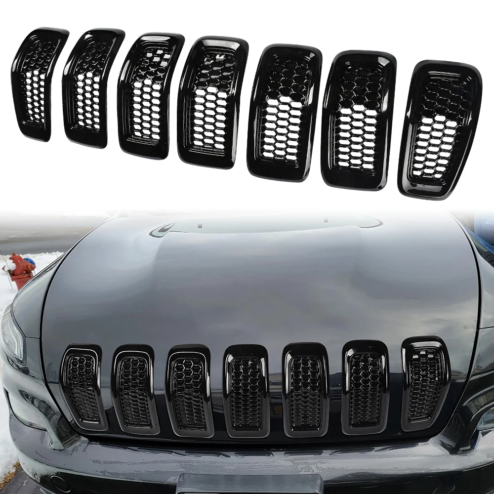 

Car Front Grill Insert Grille Mesh Inserts For Jeep Cherokee 2014-2018 Gloss Black Front Grille Mesh Inserts Cover Frame
