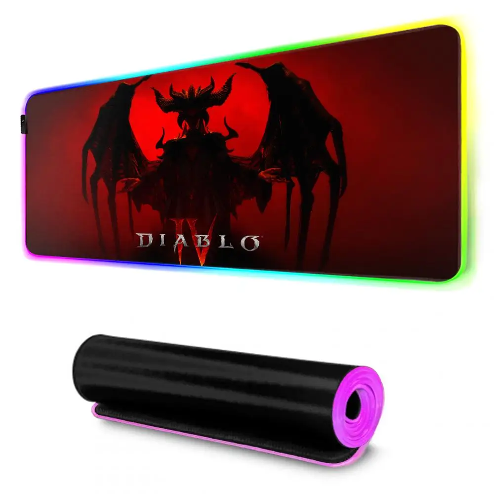 Diablo 4 Mouse Pad Gamer Rgb Desk Mat Back Light Led Mousepad Setup Gaming Accessories Deskmat Big Mousepepad Backlight