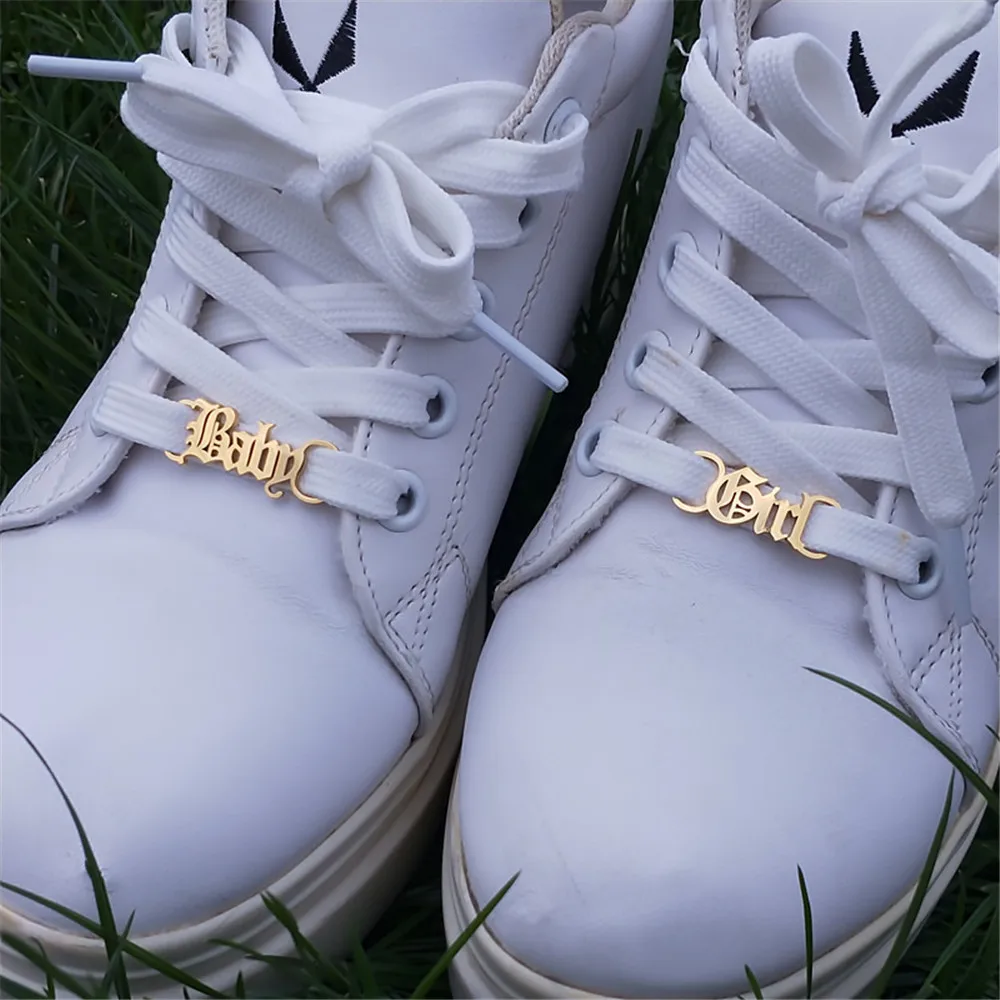 1Pair Stainless Steel Baby Girl Shoe Buckle Gothic Bad Girl Shoelace Charms for Daughter Granddaughter Gift Sneakers Decorations