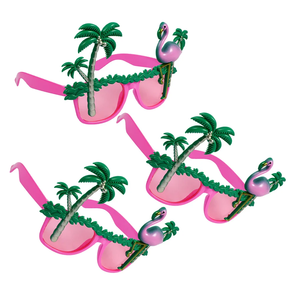 

3Pcs Hawaii Party Sunglasses Coconut Tree Flamingo Unique Design Lightweight Uv Protection Summer Luau Beach Pool Tropical