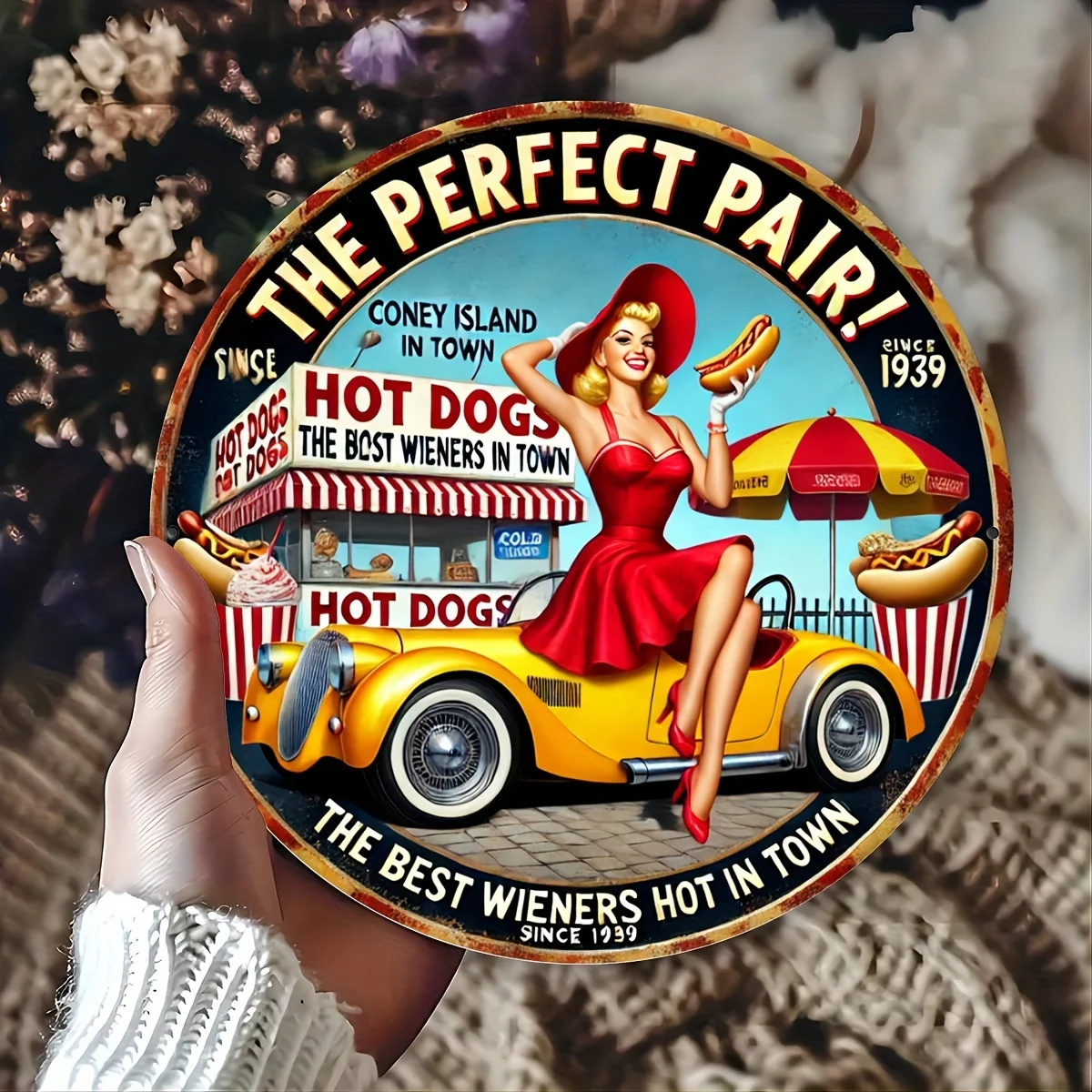 7.8 × 7.8 بوصة (20 × 20 سم) لافتة ألومنيوم مسطحة مطبوعة ثنائية الأبعاد، لافتة بنزين على الطراز العتيق، مثالية لتزيين الجدران القديمة