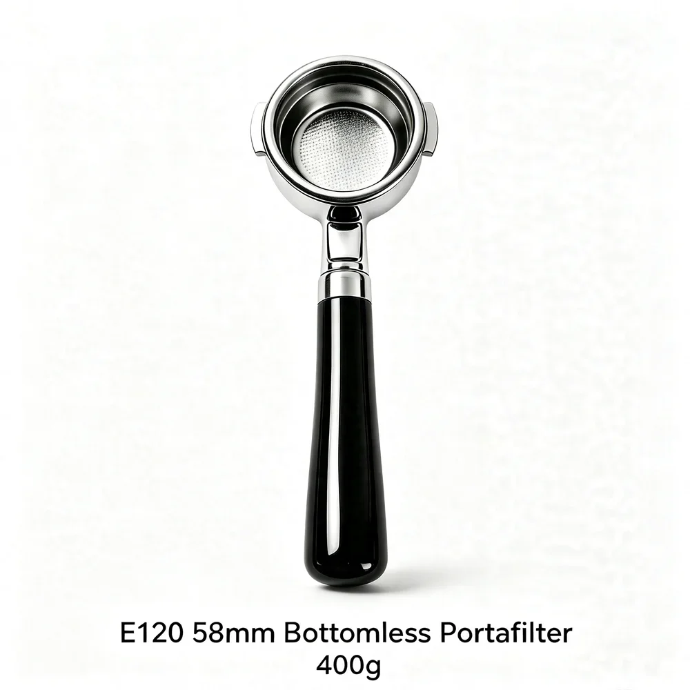 CAFOVO E120-58 58MM Bottomless Portafilter 304 Stainless Steel Walnut Handle 300g Only Applicable to CAFOVO E120 Coffee Machine