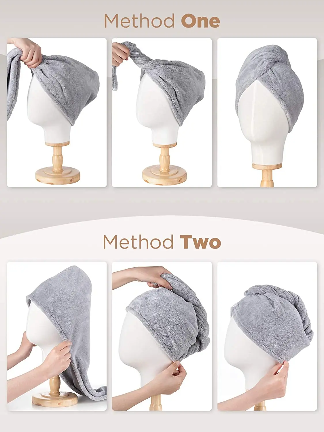 Grey Microfiber Hair Towel, Hair Turbans for Wet Hair, Drying Hair Wrap Towels for Curly Hair Women Girls Anti Frizz