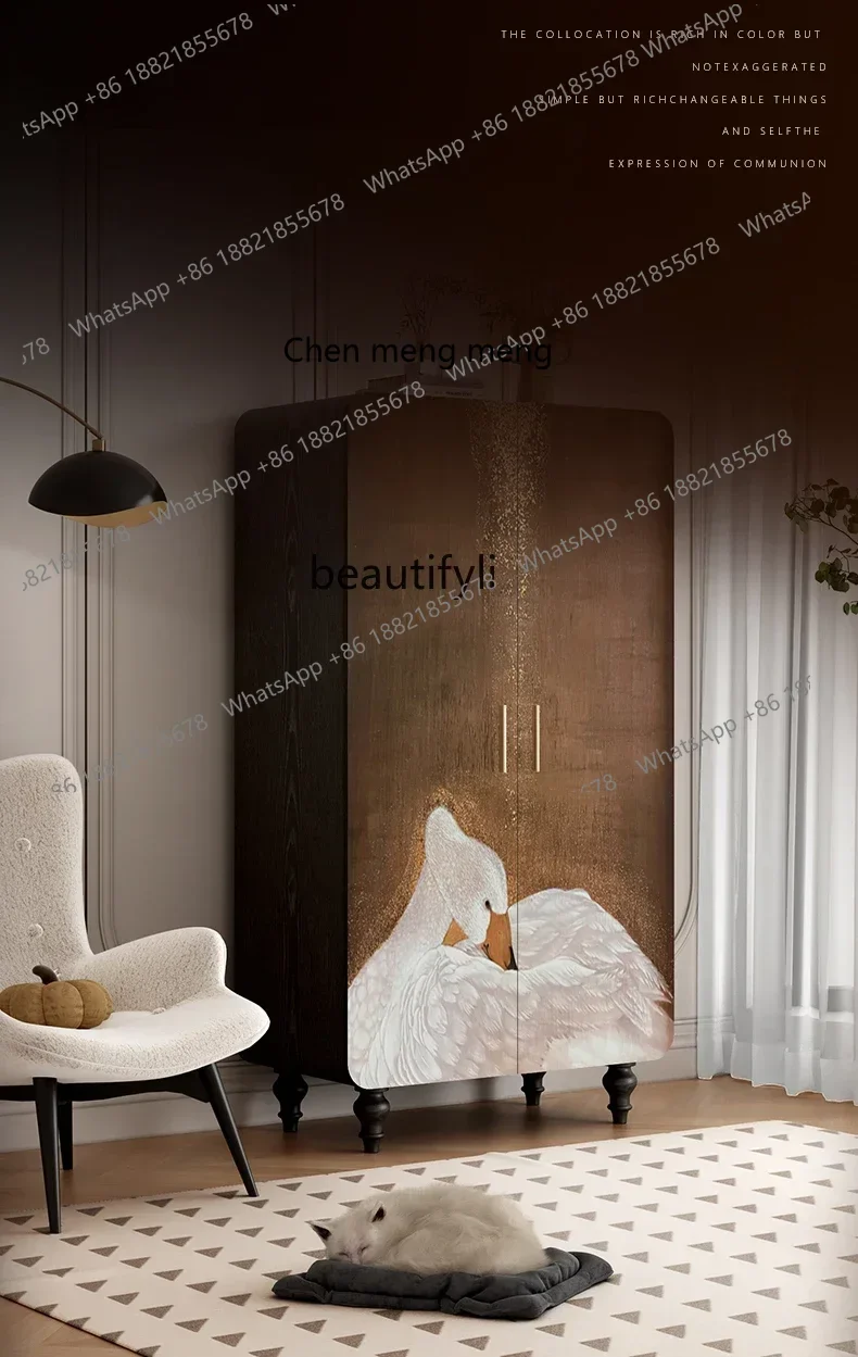 zq1French خزانة ملابس كلاسيكية من الخشب الصلب الخالص خزانة ملابس فاخرة بباب مزدوج وخزانة متكاملة خالية من التركيب #5