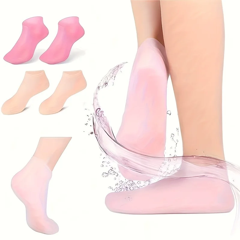 Silicone Moisturizing Foot Socks, 2 Pack, for Dry and Cracked Feet - with Body Lotion Soothing Massage Pedicure Care Kit