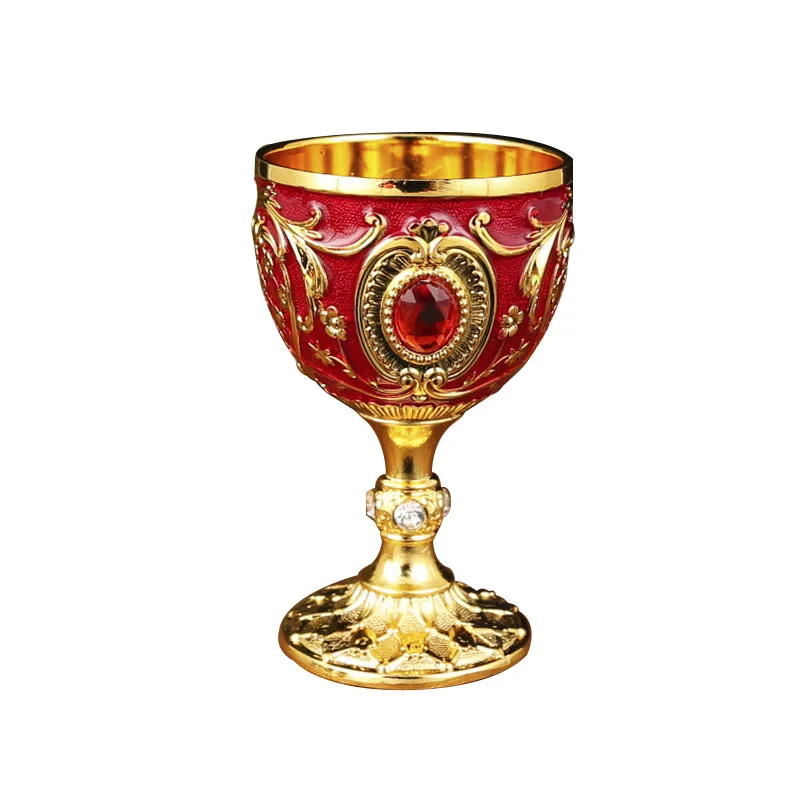 Vintage Metal Wine Goblet 30ml Mini Shot Glass Ornate Gold Chalice European Royal Style Liquor Cup Wedding Table Decor Gift