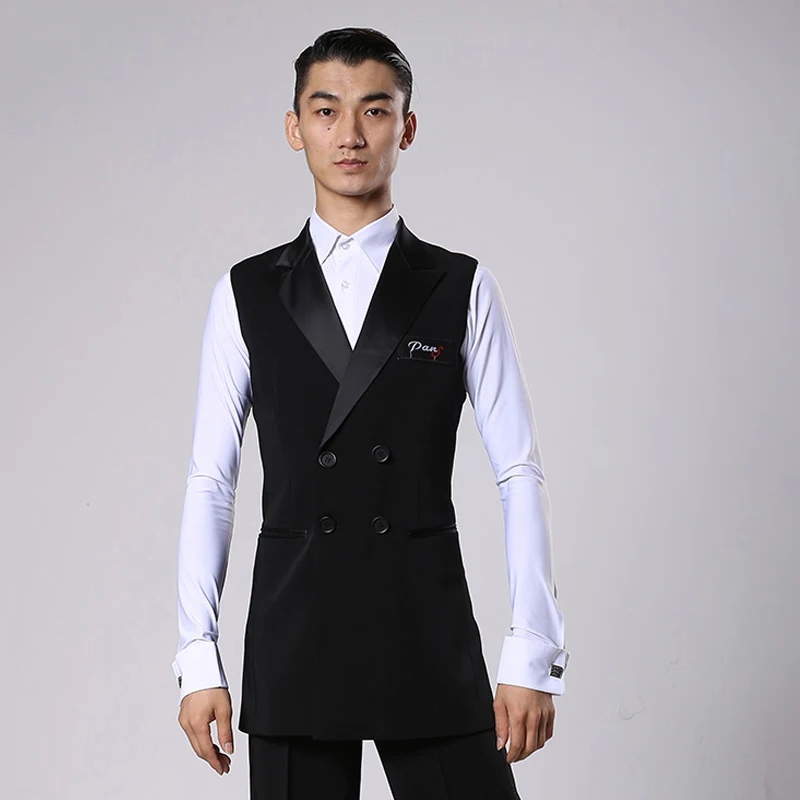 Camisas de baile latino de salón para hombre, abrigo largo negro de velato, ropa de vals Flamengo Cha Cha, ropa de actuación de competición