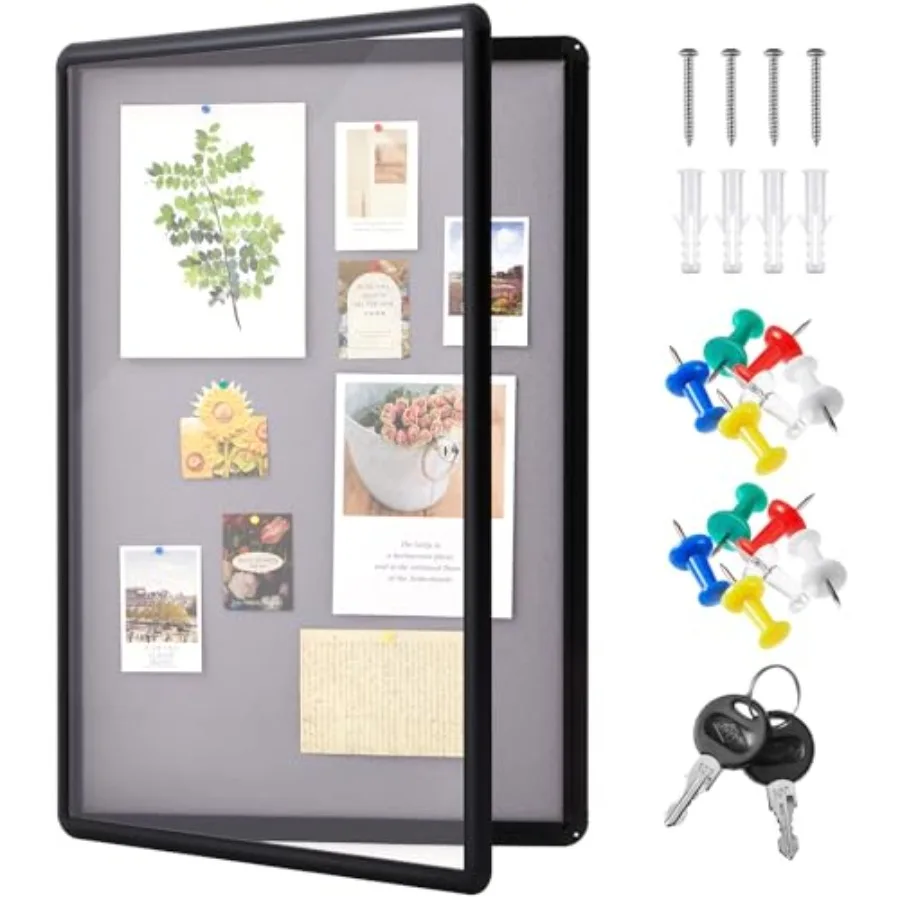 

36 x 24 Inch Enclosed Fabric Bulletin Board Tamperproof Lockable Noticeboard FabricandAluminium Frame Display Cases Wall-Mounte