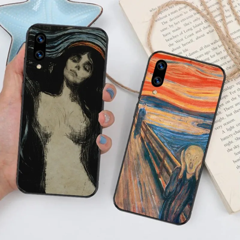 Munch Vintage Oil Painting Phone Case for Huawei Mate 40 30 20 10 Pro Lite Nova 9 8 5T Y7p Y7 Black Soft Phone Cover