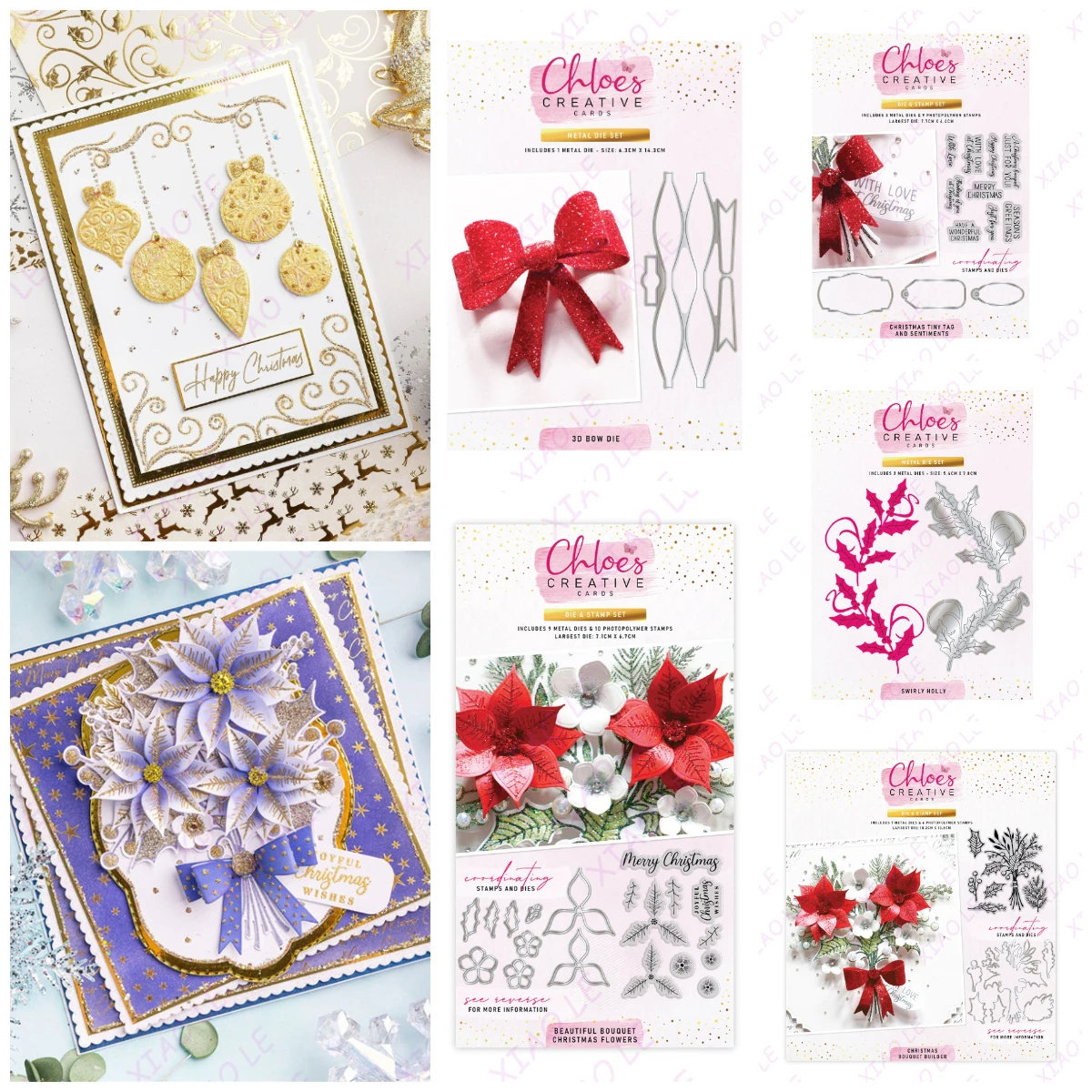 

Christmas Bouquet Builder 3D Bow Metal Cutting Dies and Clear Stamps Scrapbooking Craft Supplies DIY Make Photo Album Embossing
