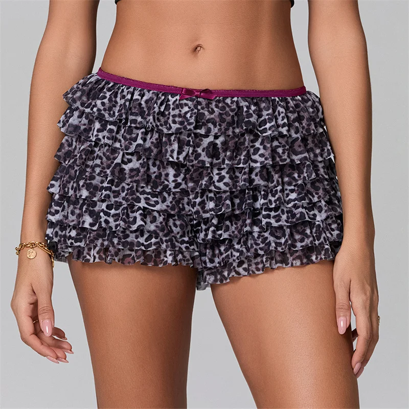 Women Y2K Cute Ruffle Bloomer Shorts Leopard Print Micro  Boxers Shorts Outfits Lounge Pj Bottoms Low Rise Sleepwear