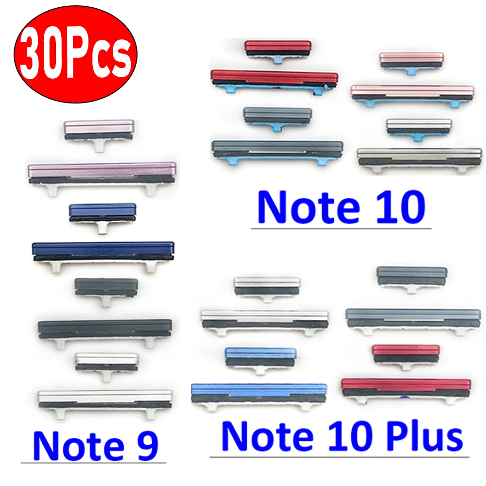 30Pcs/Lot， New Side Power Key + Volume Button Keys For Samsung  Note 9 10 Plus