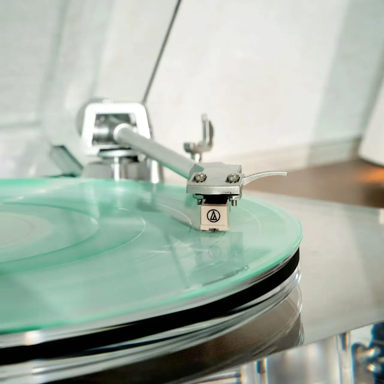 New Model Adjustable Tonearm with BT/RCA/Optic Access Clear Acrylic Body on Moving Magnetic Cartridge Record Player