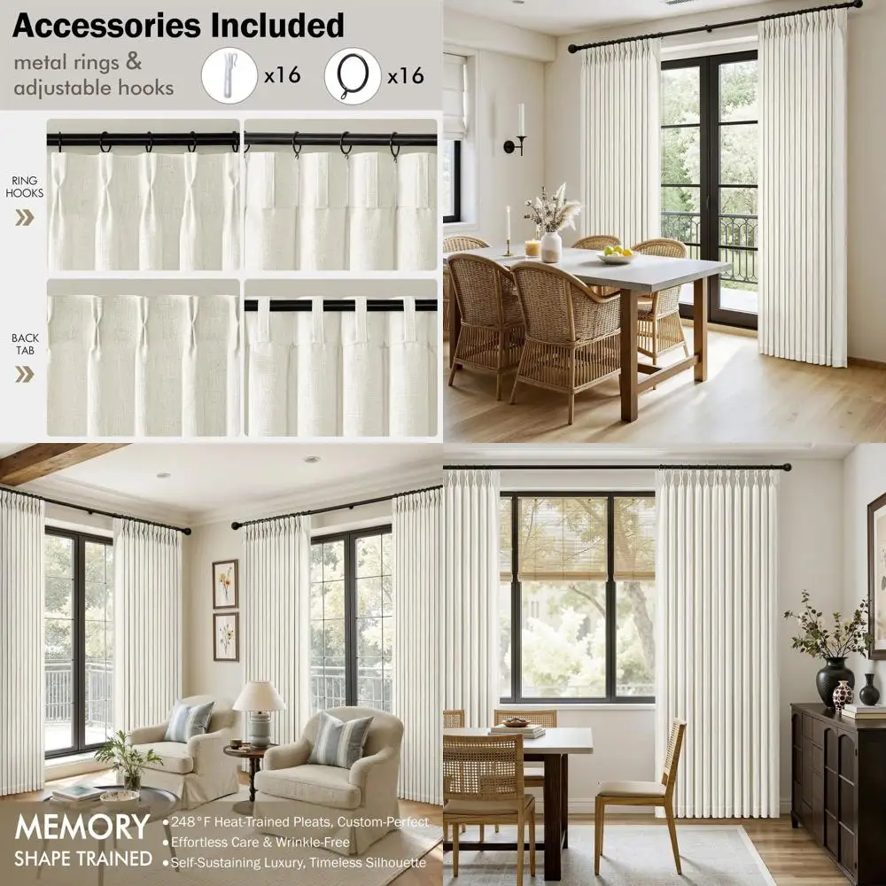 

Плотные льняные шторы с защипами, длина 90 дюймов, комплект из 2 панелей, светопропускающие, нейтральный цвет слоновой кости, в стиле фермерского дома