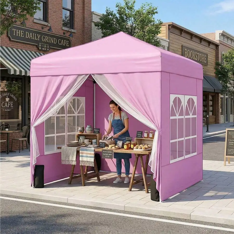 6.5x6.5 Ft Setup Pop Up Tent, 3 Level Adjustable Height Outdoor Shelter With 4 Detachable Sidewalls And Wheeled Bag For Small Ba