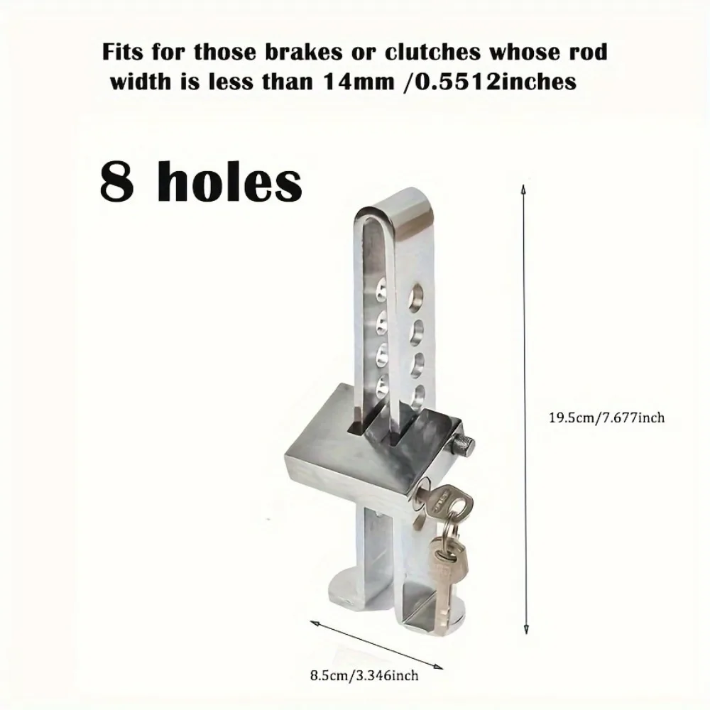 Adjustable Brake Pedal Lock with 2 Keys - Heavy Duty Stainless Steel 8-Hole Anti-Theft for Vehicles, Universal Security System image 2