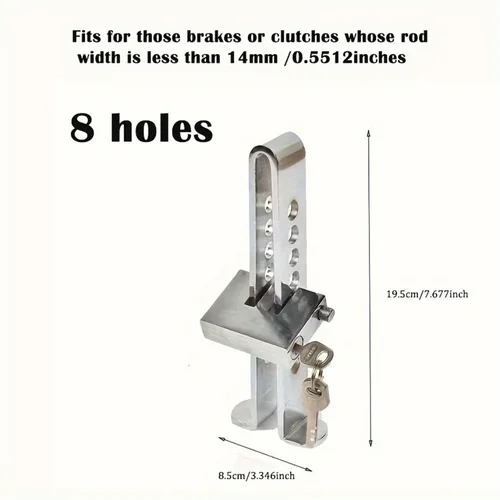 Imagen 2 del producto Cerradura de pedal de freno ajustable con 2 llaves: antirrobo de 8 orificios de acero inoxidable resistente para vehículos, sistema de seguridad universal