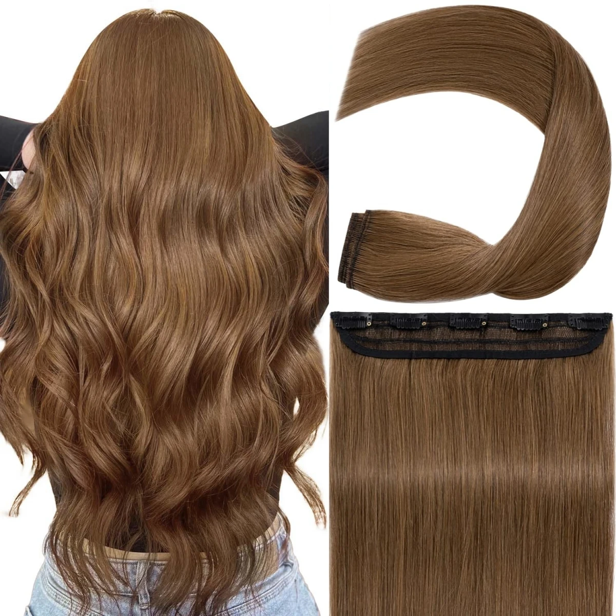 حريري مستقيم قطعة واحدة كليب في وصلات الشعر 100% الشعر البشري 5 مقاطع 3/4 مشبك للرأس الكامل في وصلات شعر بشرية للنساء