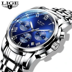 Man Watch LIGE Top Brand Luxury Casual Sport Chronograph Watches for Men Waterproof Fashion Full Steel Quartz Clock Reloj Hombre