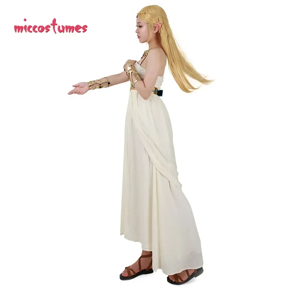 Miccostumes Women's White Dress Princess Cosplay Costume Strapless Empire Waist Ruffled Chiffon Party Wedding Dress image 3