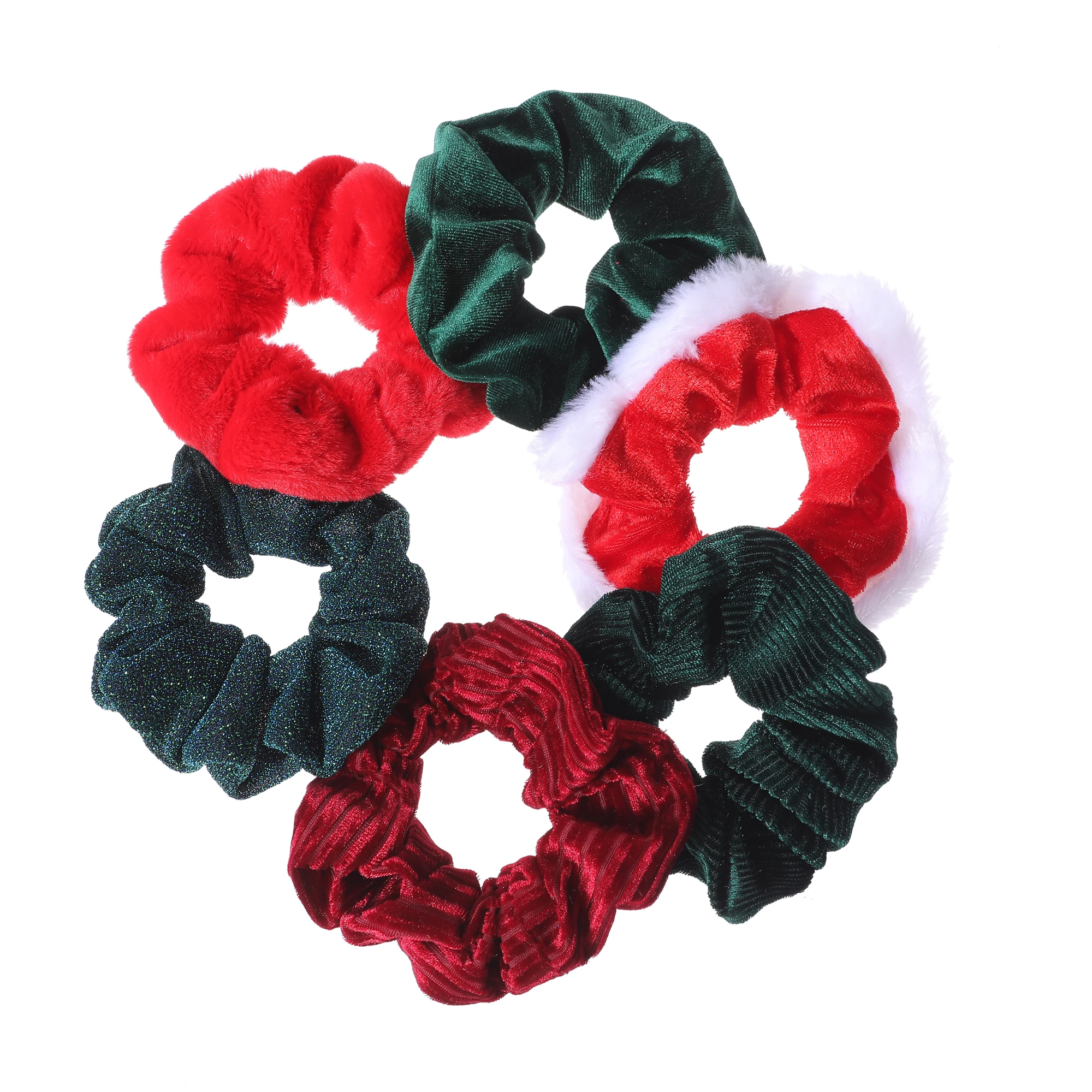 6pcs Velvet Scrunchie Elastic Hair Bands Solid Christmas Santa Holder Ties Accessoires Scrunchy Green Shinny Elk Deer Snowflake