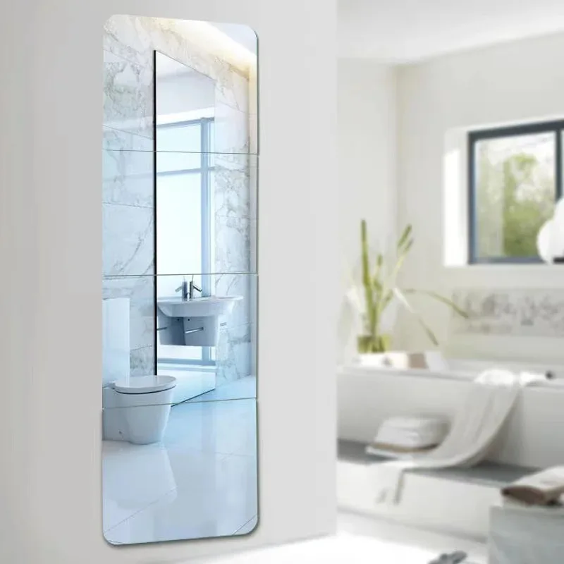 Self-Adhesive Right-Angle Acrylic Wall Mirror Stickers (4-piece) - Home Decor for Bedroom, Dormitory & Bathroom