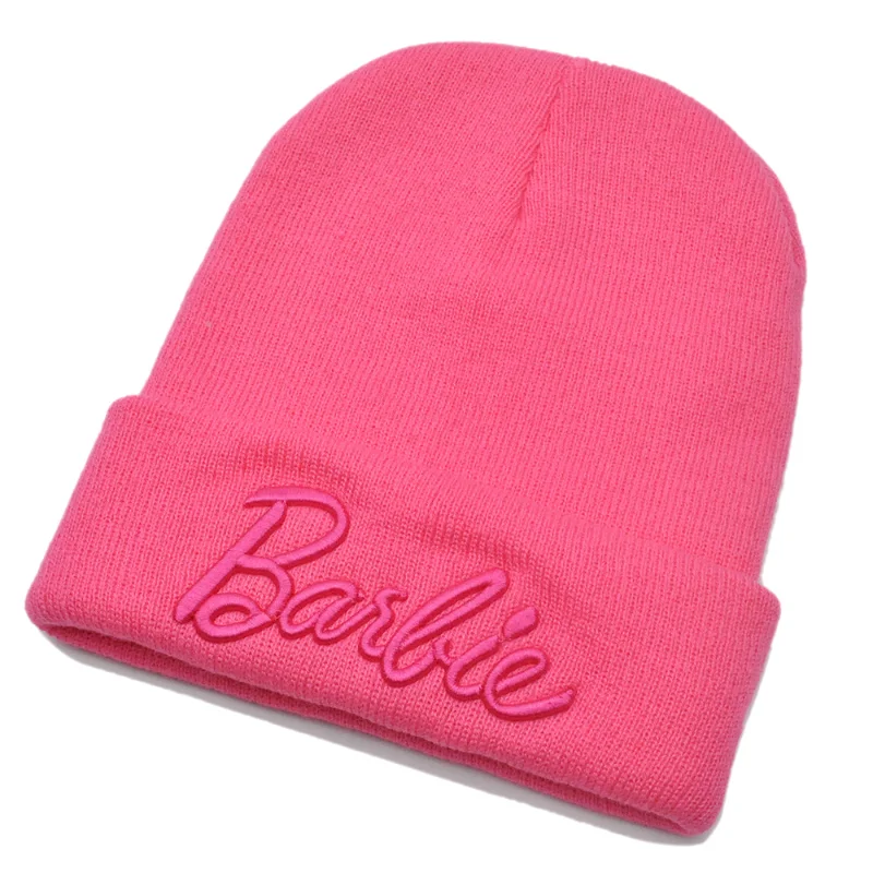 Barbie Hat Knitted Hat Cute Pink Pullover Hat Couple Ski Cap Kawaii Anime Accessories Winter Warm Women Christmas Gift Girl Toys