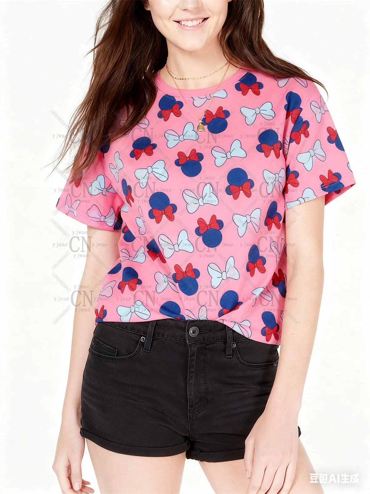 

Футболки с графическим принтом «Микки и бант» для всего тела, свободные дышащие удобные повседневные уличные футболки для путешествий, женские вечерние футболки