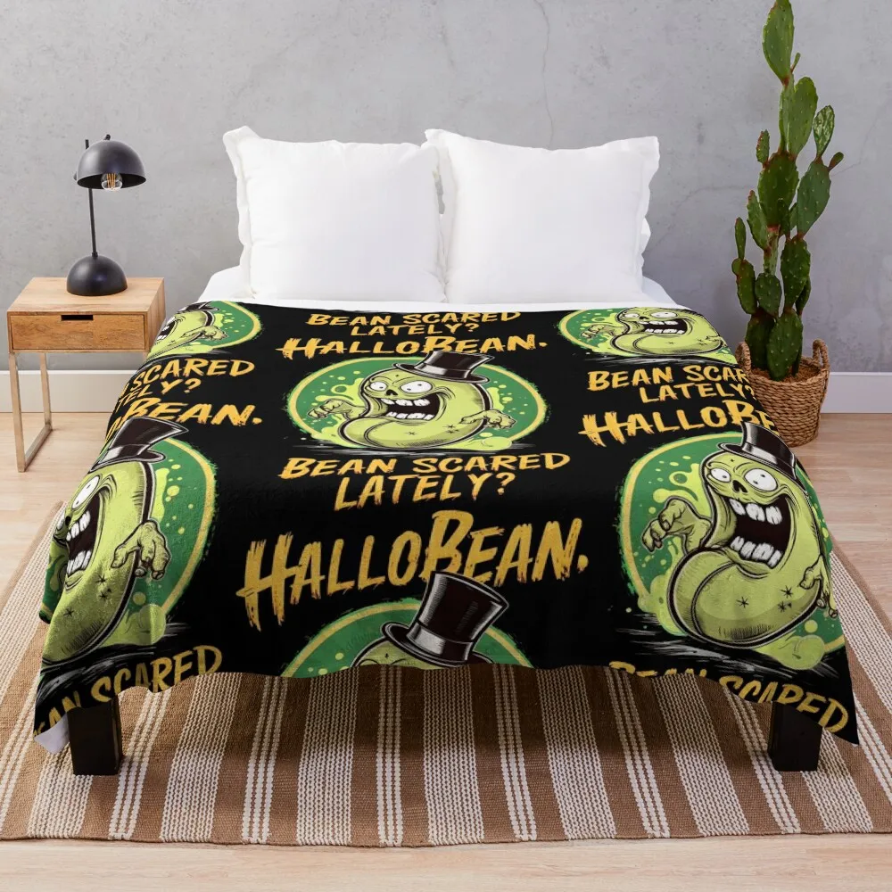 HALLOBEAN, BEAN SCARED LATELY? Spooky Green Surprise Throw Blanket Plush decorative Cute Plaid Blankets