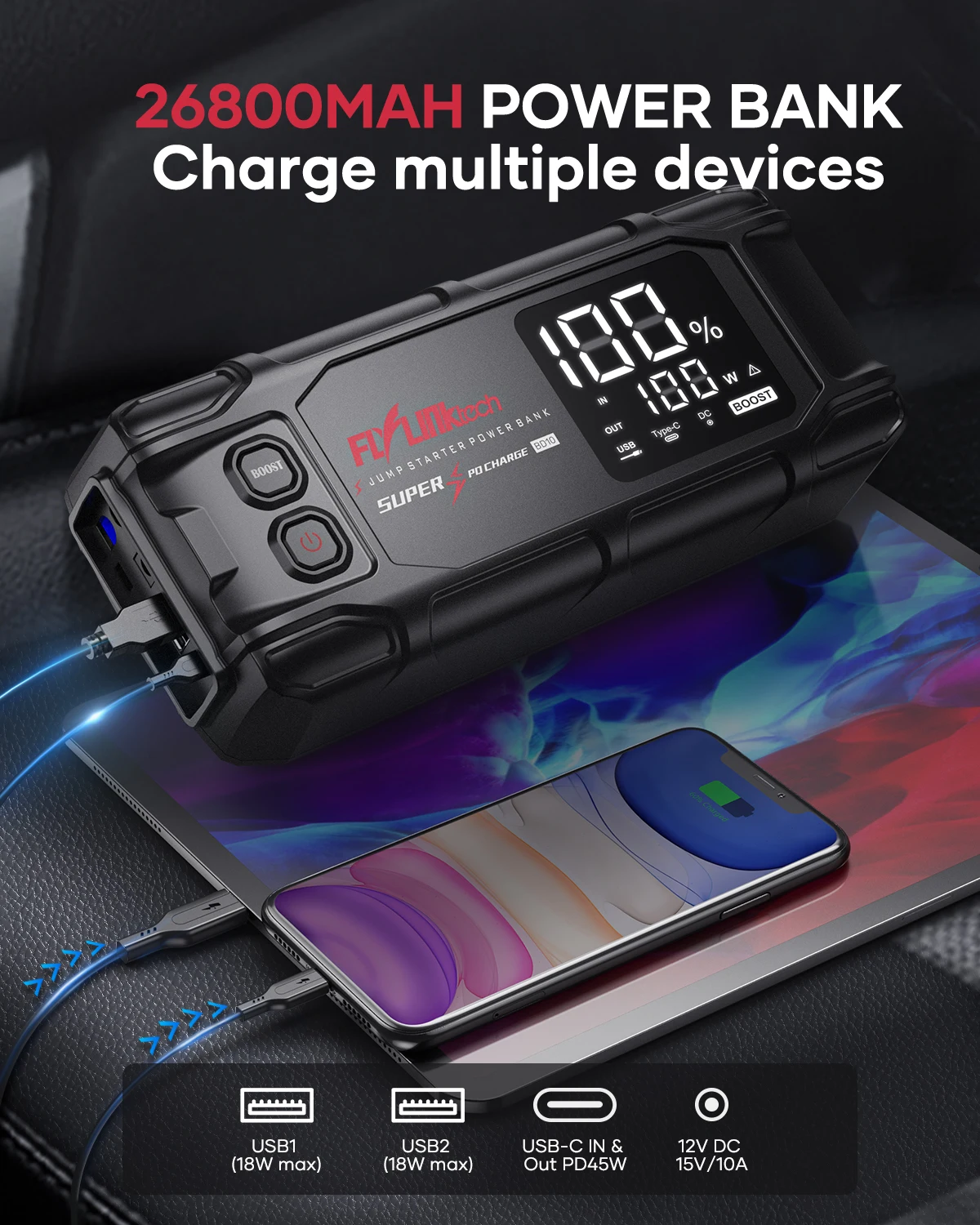 ジャンプスターター 6000A 26800mAh FLYLINKTECH 6000A 車のジャンプ 
