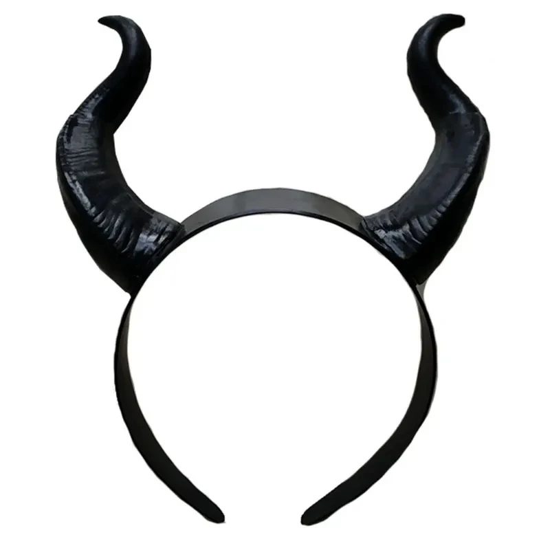 Women Black Queen Witch Demon Horns Headpiece Cosplay Animal Antelope Ox Devil Girl Headdress Halloween Party Costume Headband