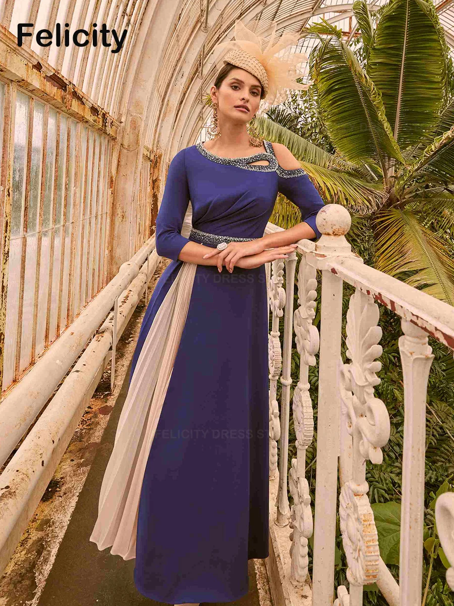 

Elegant Wedding Guest Dresses 2023 A-line O-neck Ankle-length Long Mother of the Bride Dress Pleated Beadings فستان حفلات الزفاف