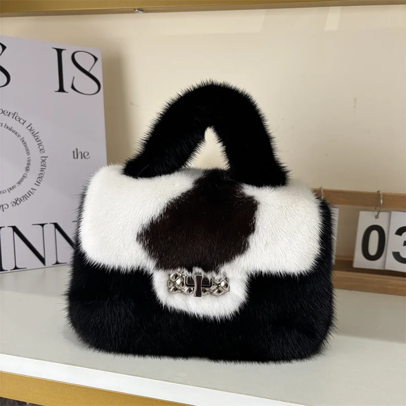 

Женская сумка из меха норки, осенне-зимняя роскошная сумка, модные женские кошельки, повседневная сумка на плечо, пушистая сумка из натурального меха норки, элитная сумка