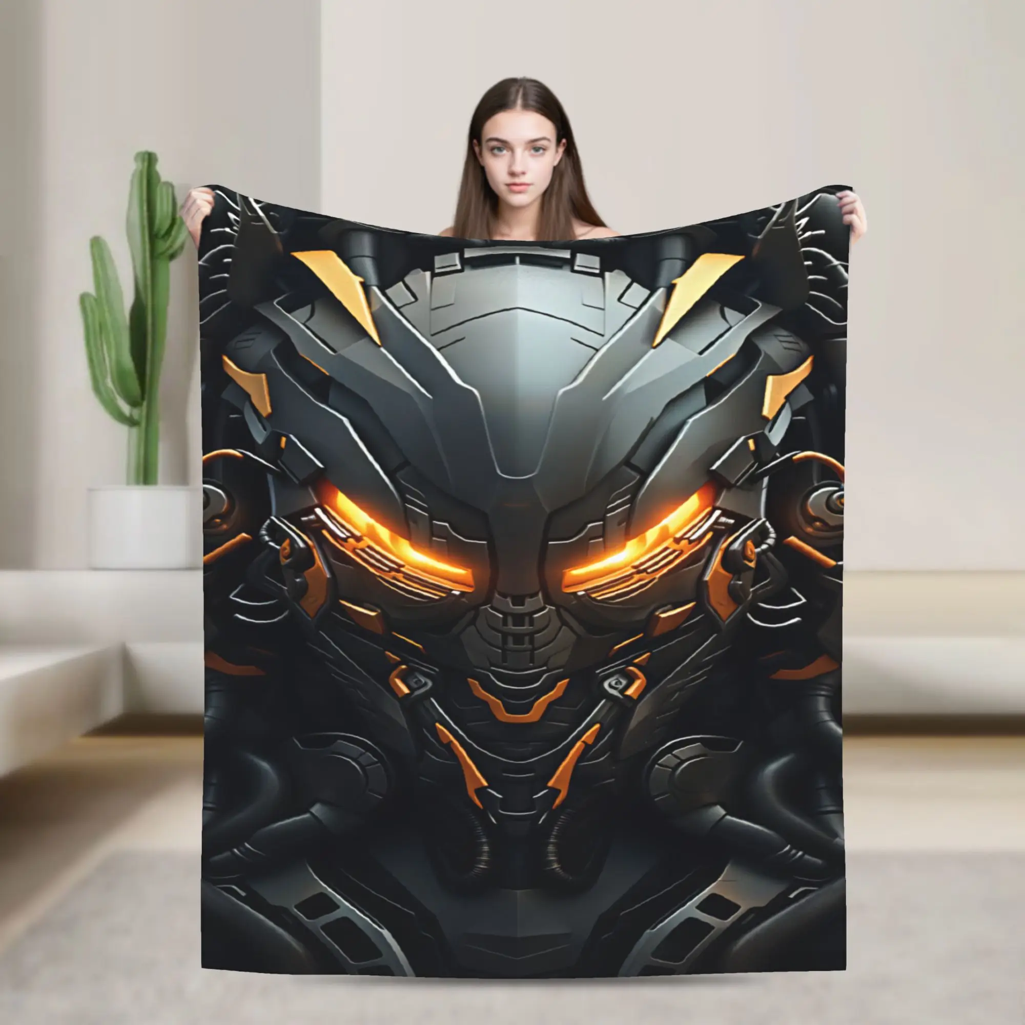 Bold Mechanical Robots Print Plush Blankets Child  Flannel Throw Blanket For Bedroom Soft Design Quality Bedspread